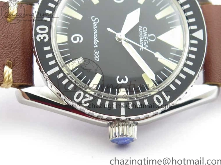 0117 Vintage Seamaster 300 No Date SS B12 Black Dial On Brown Leather Strap A2836 (Free Nylon Strap) Comfortable 7912